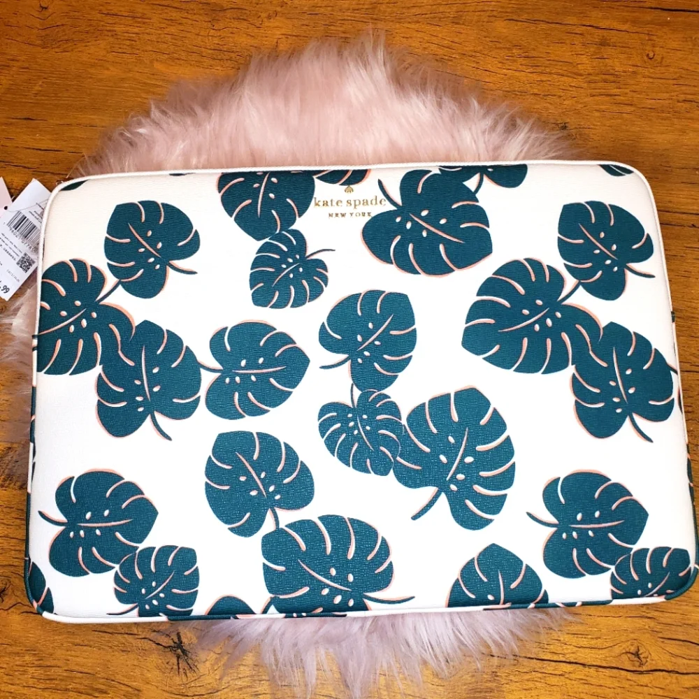 NWT Kate spade laptop sleeve universal monstera leaves in green multi white